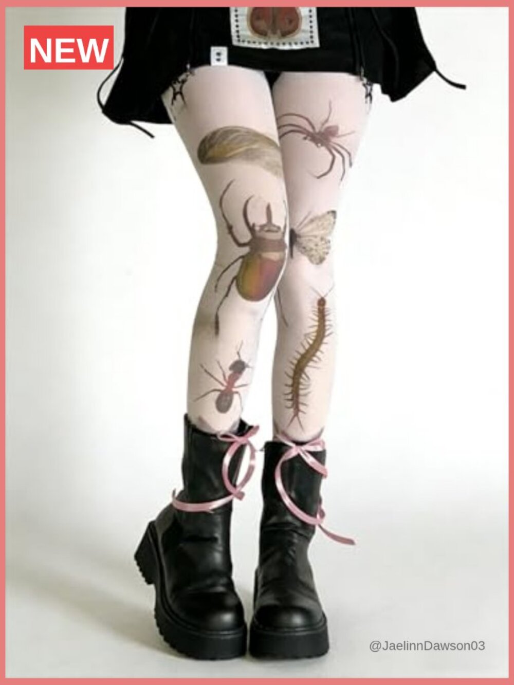 Sheer Tights with Bug Print, Funky Vintage Style, Stretchy Nylon Blend, Twee - Picture 7 of 7